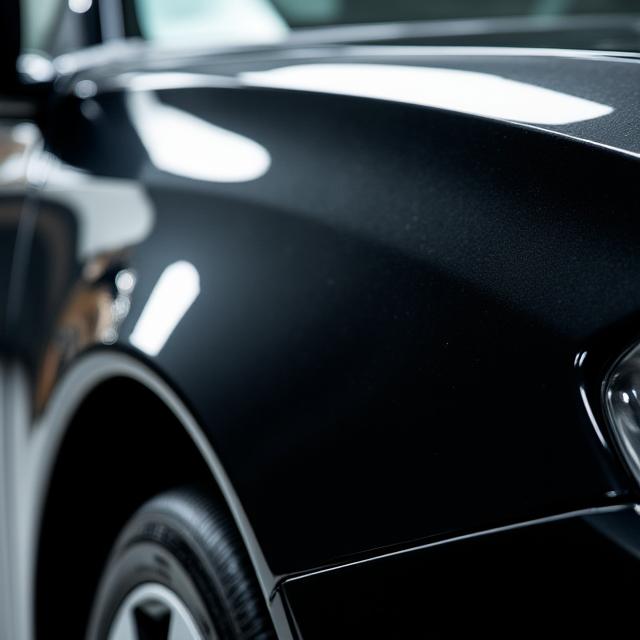 Car paint with a perfect mirror finish after correction.