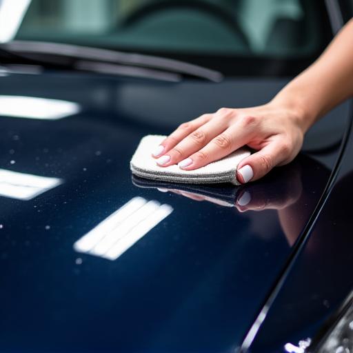 Ceramic coating being applied to a car hood.