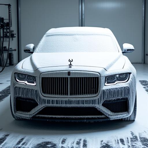 Car being washed with snow foam.