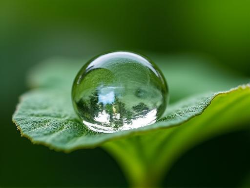 A water droplet on a green leaf, symbolizing eco-friendly practices.